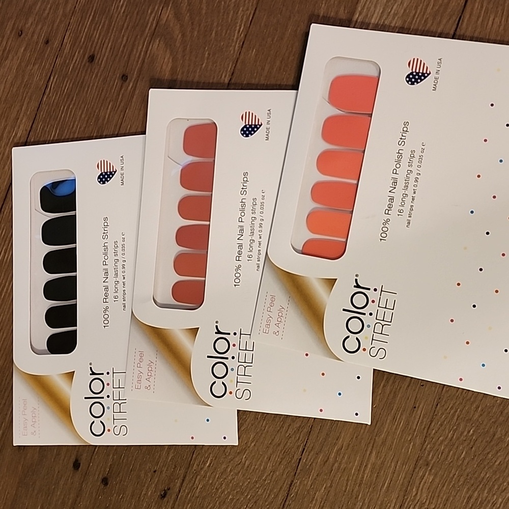 Color Street Nail Polish Strips- Set Of 3 - Black, Mauve, Coral- NEW